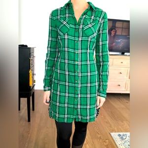 Merona Green Plaid Shirtdress